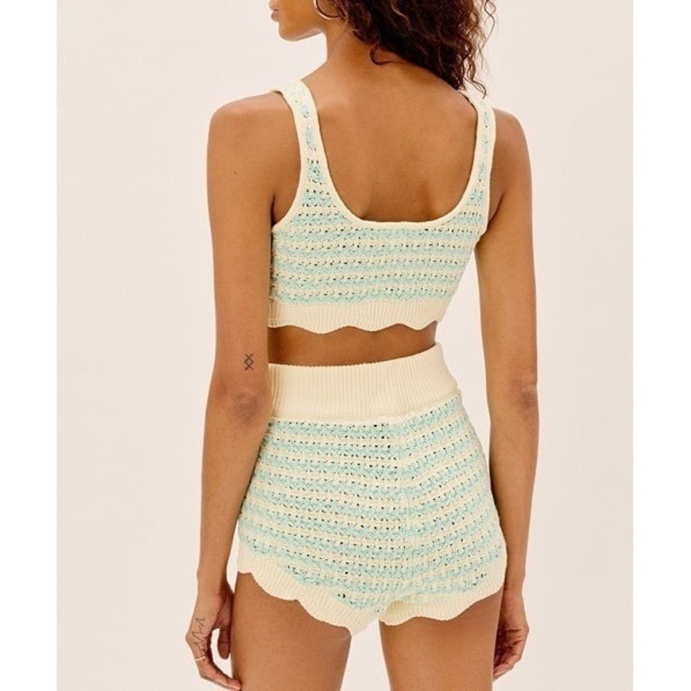 For Love & Lemons Lizzy Stripe Knit Shorts Bloomers Mint Scalloped High Waist M